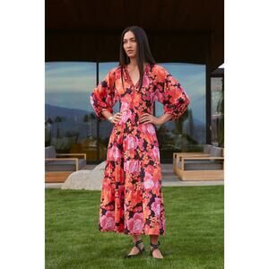 Johnny Was Silk Becca Tiered Maxi Dress Sz M